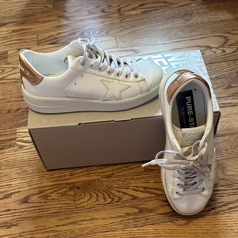 Golden Goose White leather and Rose Gold Star Sneakers